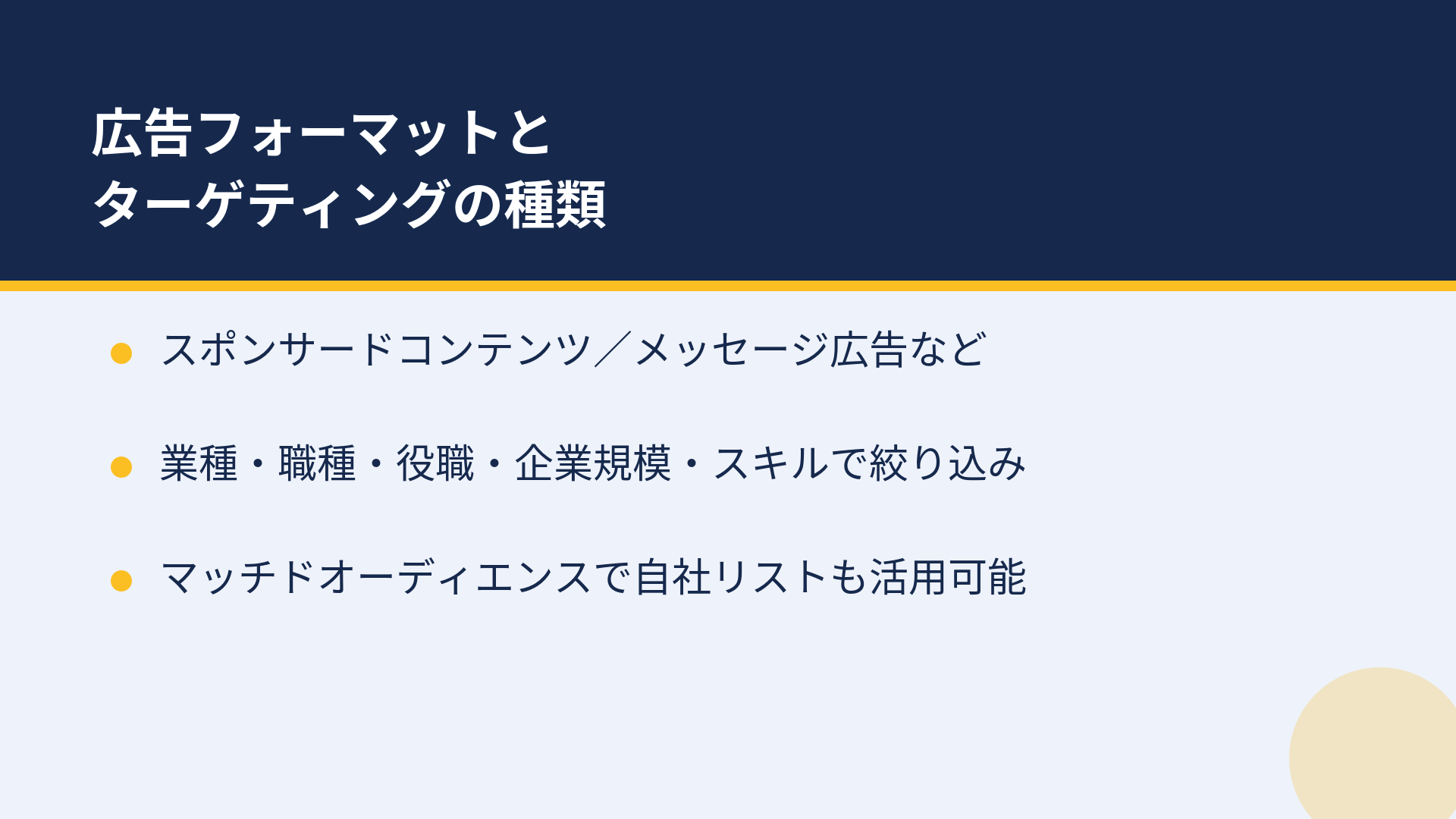 LinkedIn広告のフォーマットとターゲティングの種類