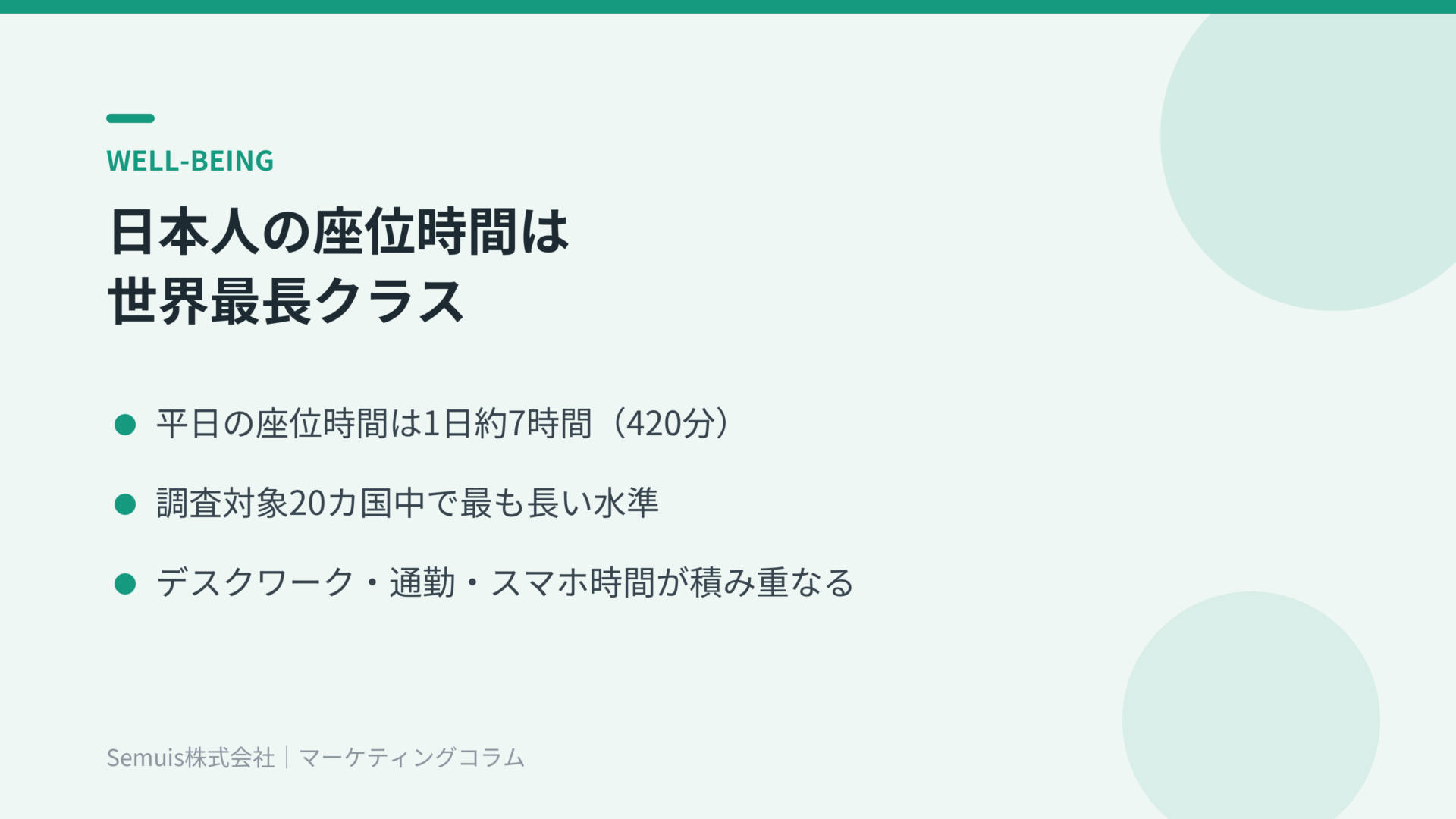 日本人の座位時間は世界最長クラス