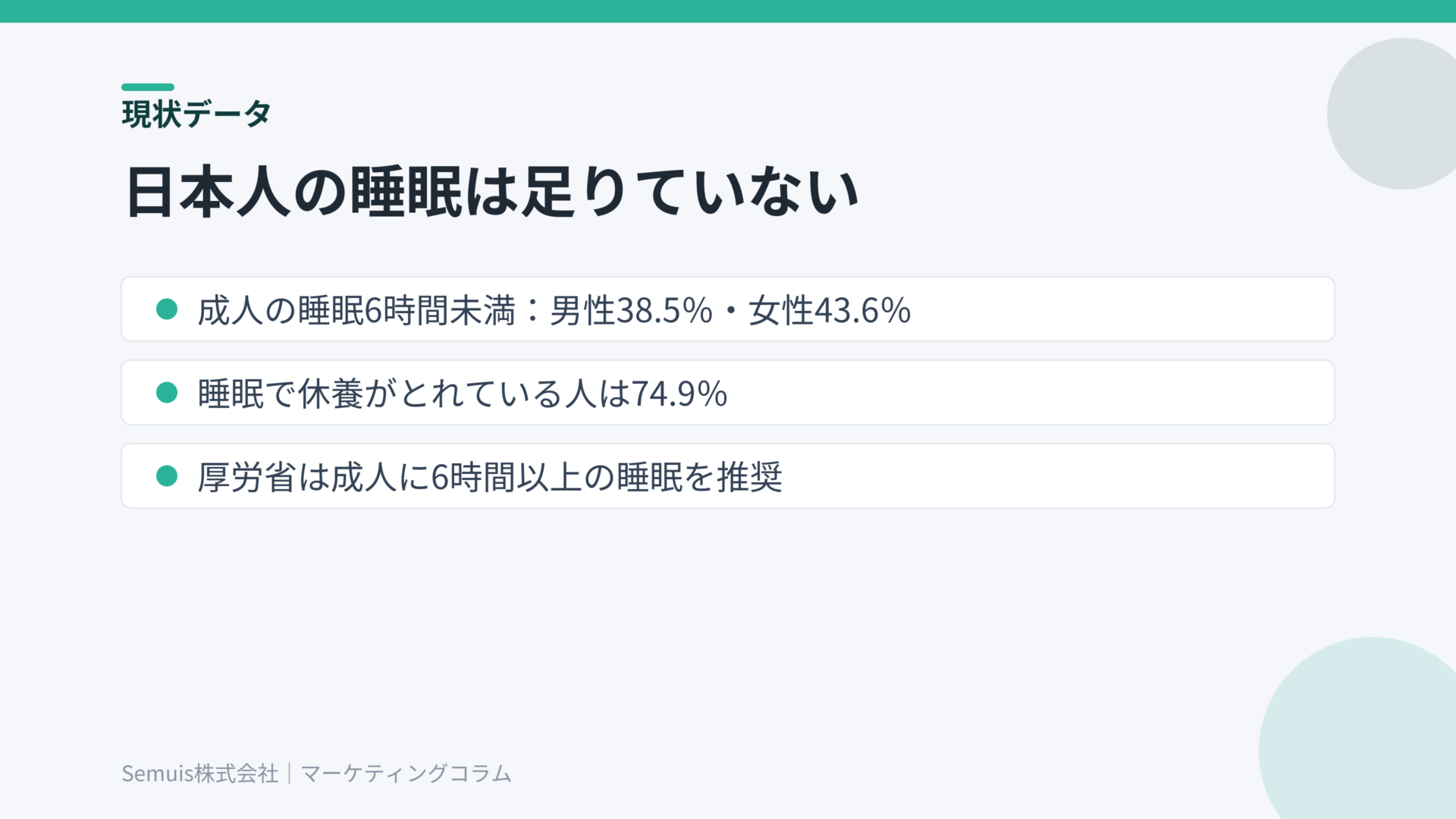 日本人の睡眠の現状データ