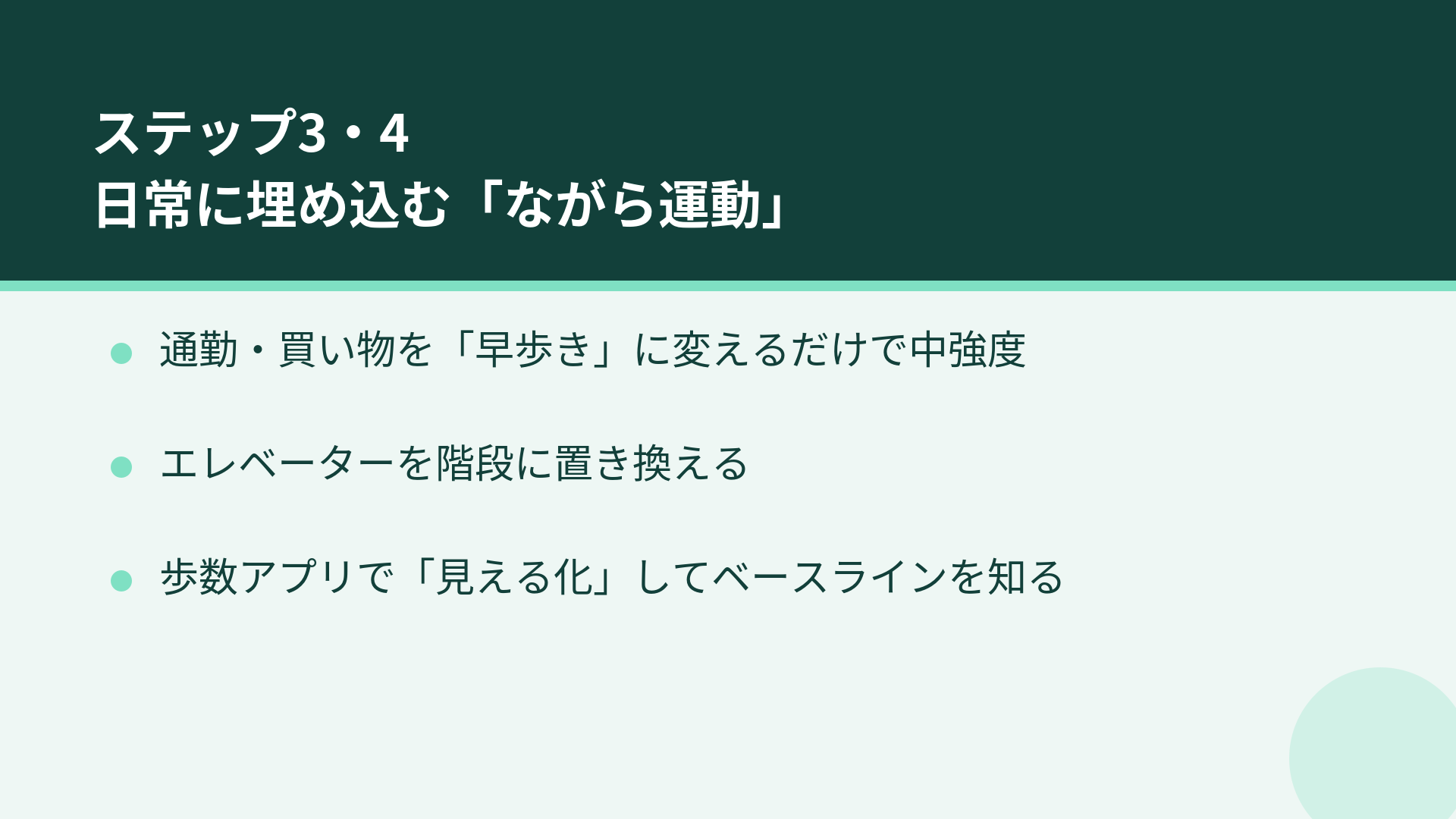 ステップ3・4：ながら運動と歩数の見える化