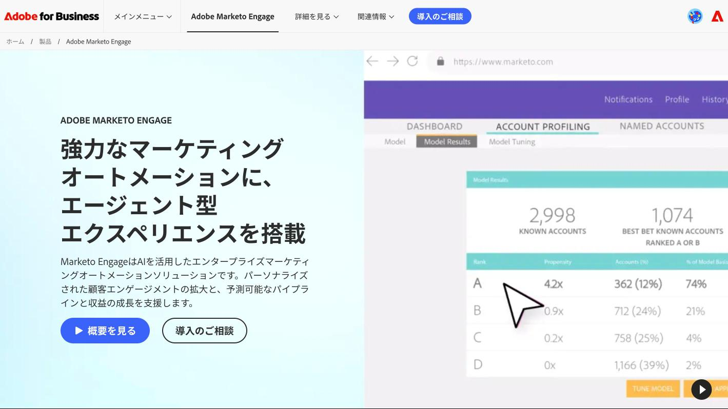 Adobe Marketo Engage公式サイトのファーストビュー